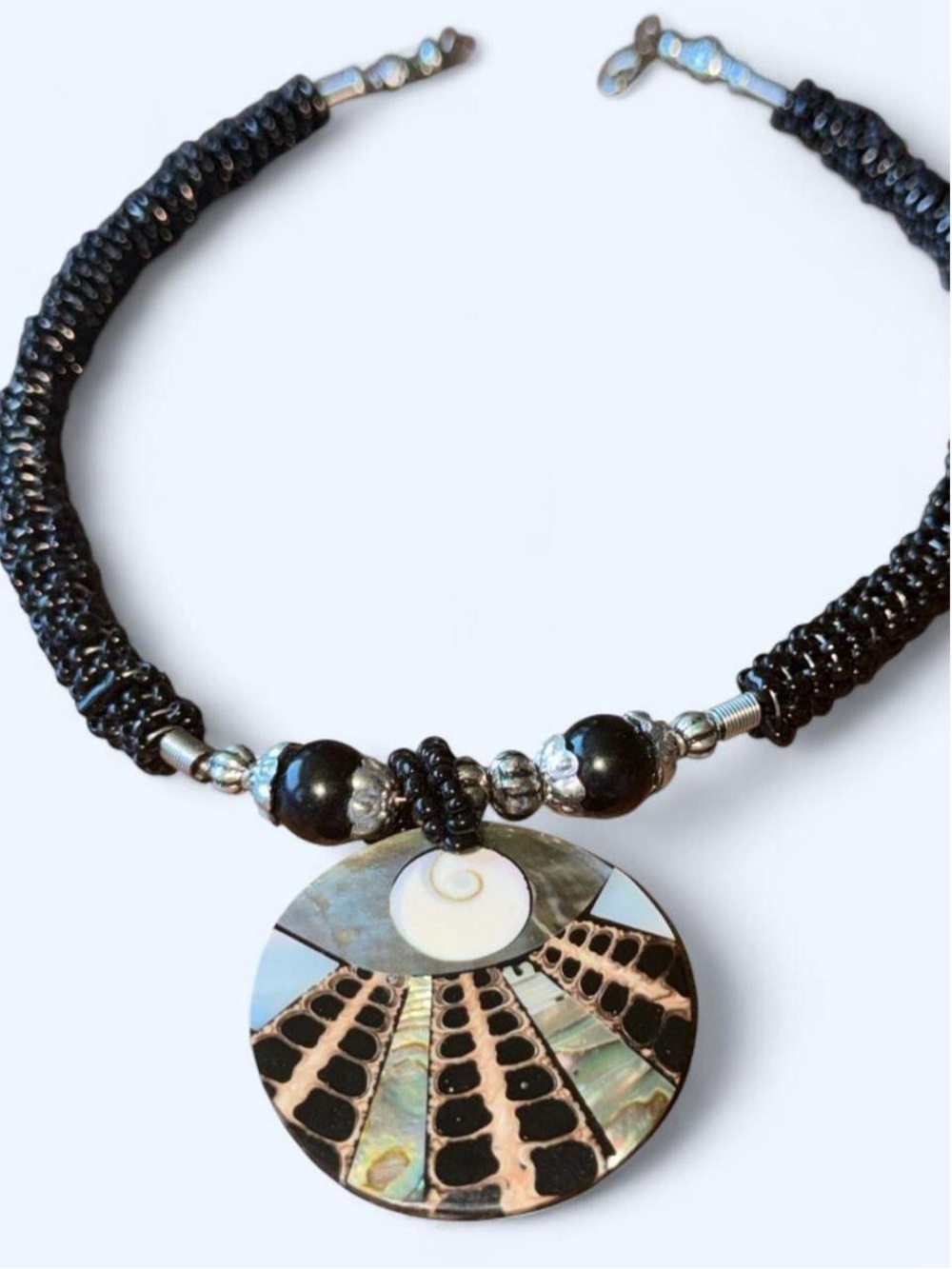 Natural Abalone Shell Shiva Eye Pendant Beaded Choker Necklace